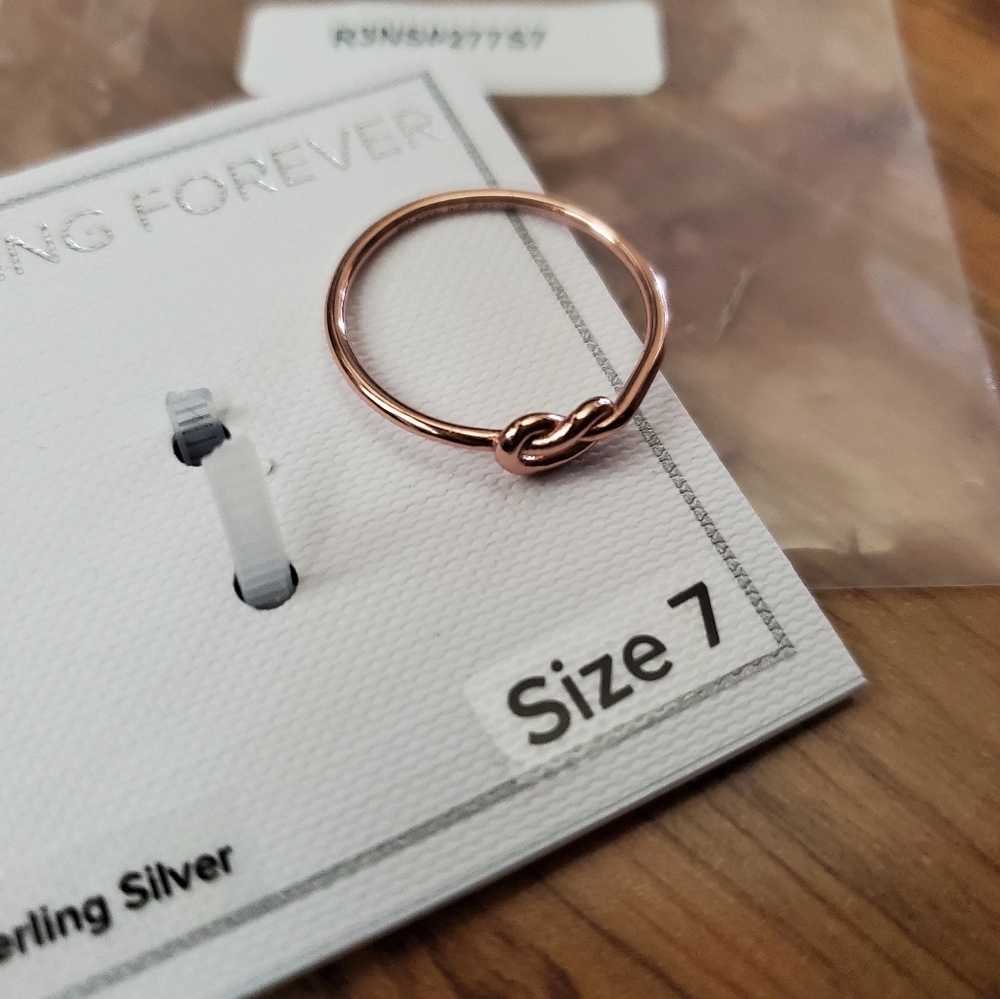 14K Rose Gold Plated Thin Love Knot Ring STERLING FOREVER